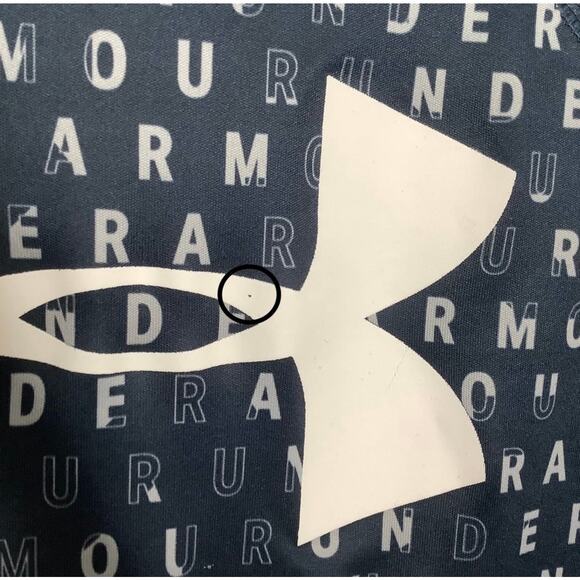 Under Armour Blue Gray White Spellout Logo Short Sleeve Athletic Tee Medium - Picture 6 of 7